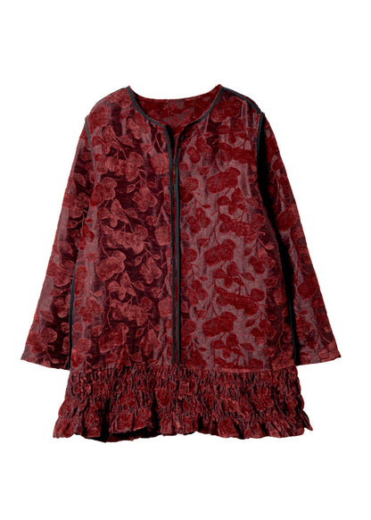 Red O Neck Ruffled Patchwork Velour Mid Dress Spring