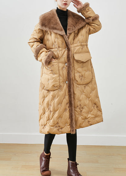 Khaki Embroideried Patchwork Mink Hair Duck Down Canada Goose Jacket Winter