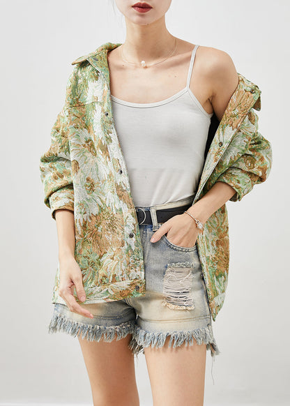 Boutique Green Oversized Painting Denim Coat Fall