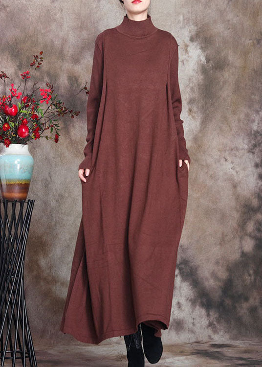 Red Retro Knit Slim Fit Fall Long Sweater Dress