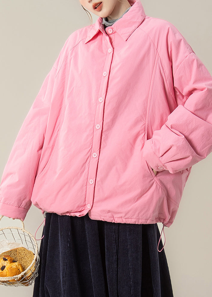 Pink Peter Pan Collar Pockets Cotton Filled Shirts Coats Winter