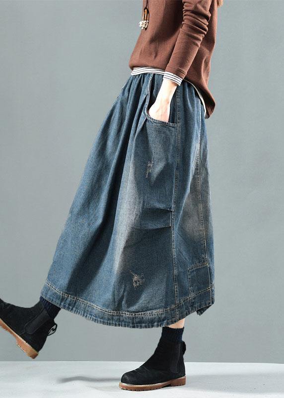 Blue Pockets Retro Patchwork Summer Skirts Denim Spring