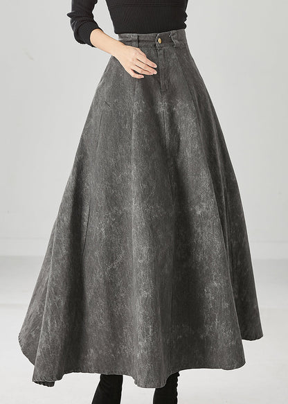 Grey Tie Dye Pockets Cotton a Line Skirt Fall