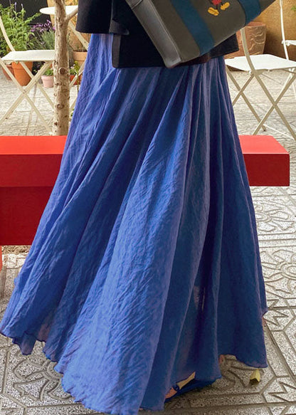 Blue Wrinkled Elastic Waist Cotton Skirt Summer