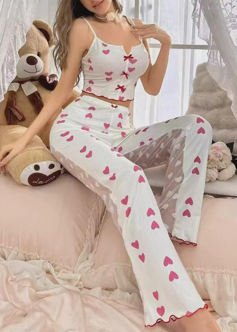 Art Light Purple Print Tulle Patchwork Vest and Trousers Two-piece Set Sleeveless