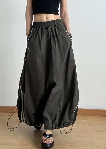 Army Green Elastic Waist Drawstring a Line Skirts Summer