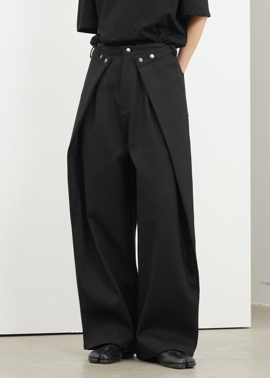 Novelty Black Pockets Patchwork Wide Leg Pants