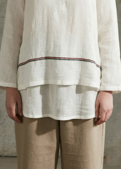 White Oversized Patchwork Cotton Tops Spring