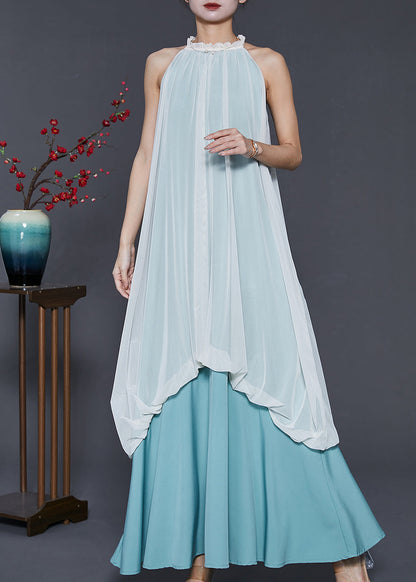 White Cold Shoulder Patchwork Chiffon Vacation Dresses Summer