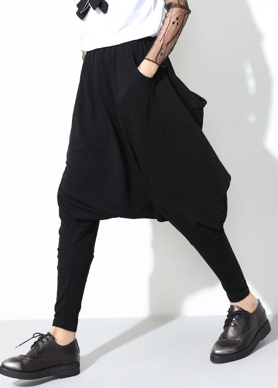 Black Patchwork Pockets Zippered Fall Harem Pants