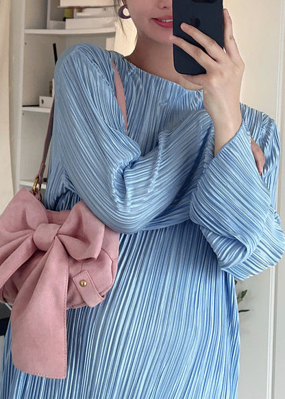 Blue O-neck Tassel Patchwork Cozy Long Dress Long Sleeve