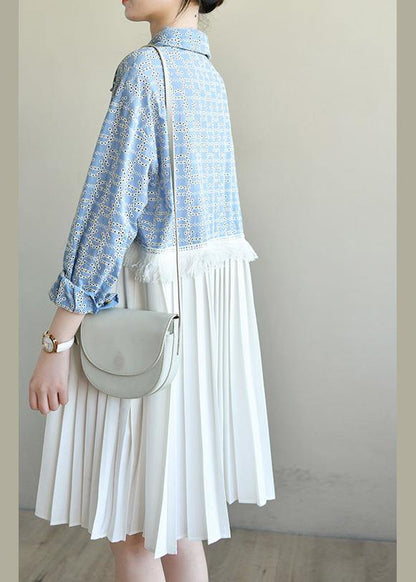 Blue Print Patchwork Spring Vacation Dress