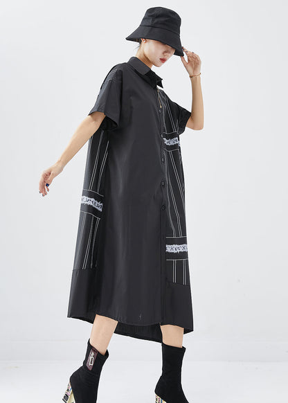 Black Asymmetrical Patchwork Cotton Dress Summer