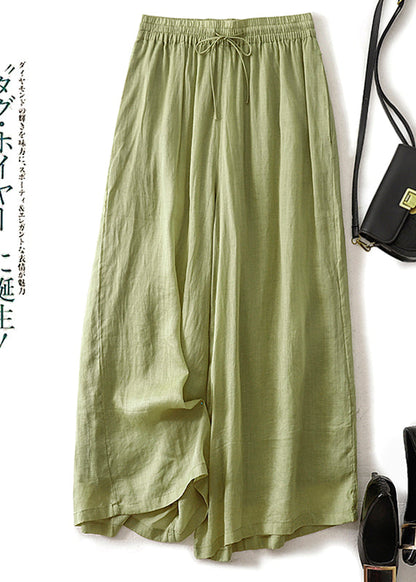 Modern White Elastic Waist Linen Wide Leg Pants Summer