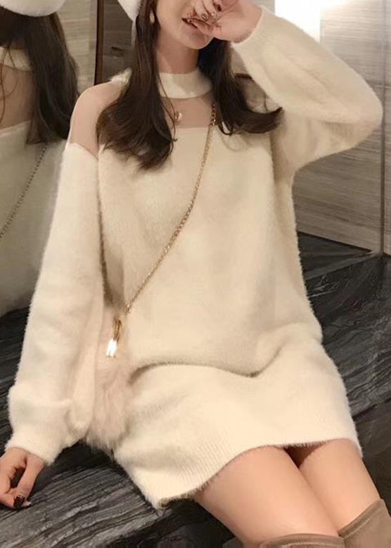 Black O-neck Mink Velvet Thick Knit Sweater Fall