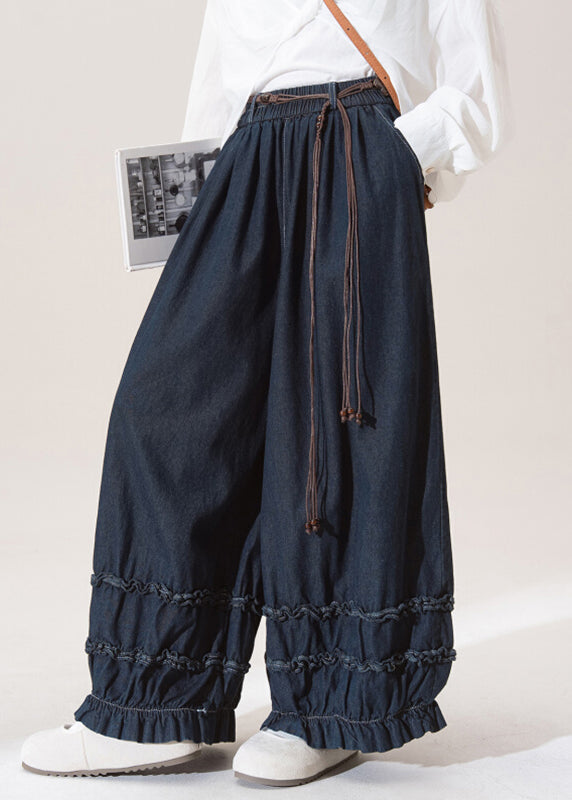 Dark Blue Dark Ruffled Pockets Lantern Jeans Spring