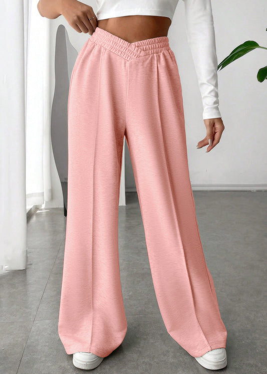 Pink Oversized Cotton Wide Leg Pants Elastic Waist