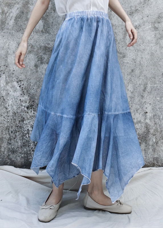 Blue Elastic Waist Asymmetrical Patchwork Cotton Skirt Summer