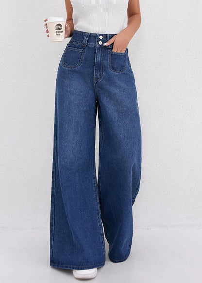 Natural Dark Blue High Waist Wide Leg Jeans Spring