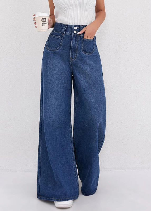 Natural Dark Blue High Waist Wide Leg Jeans Spring