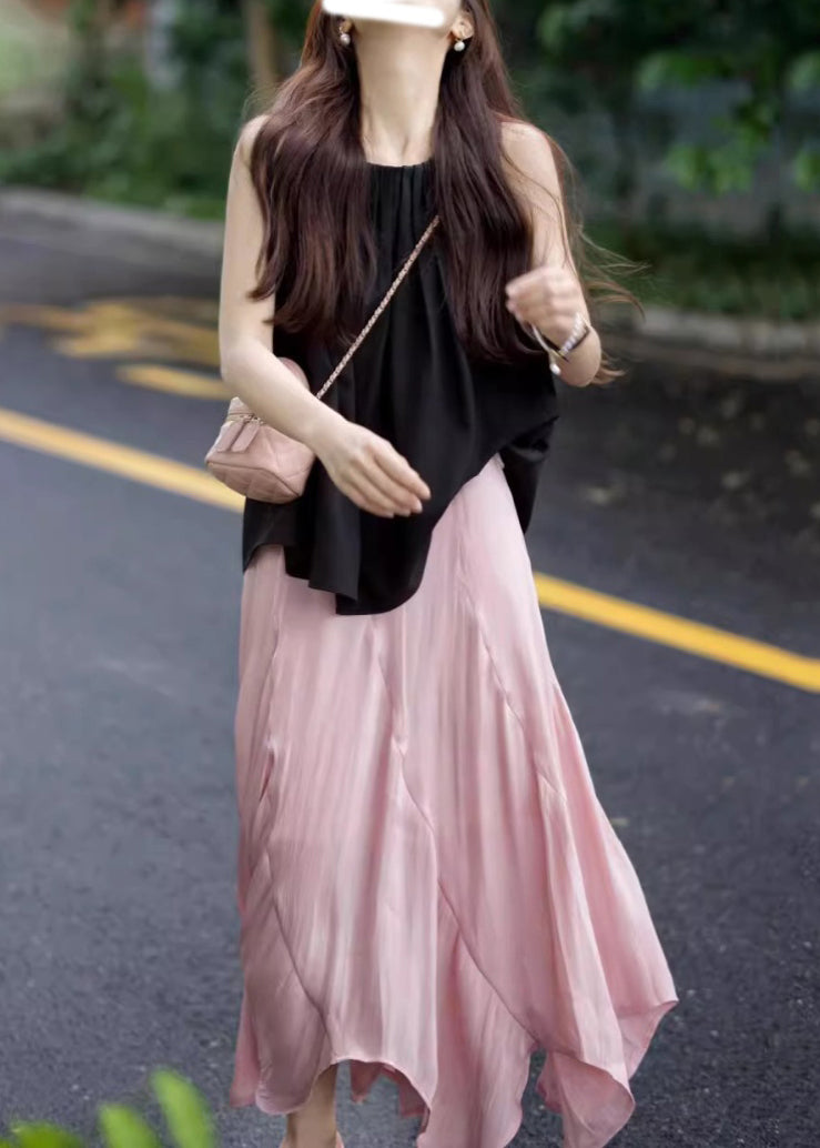 French Asymmetrical Top and Skirts Two Piece Sleeveless Set