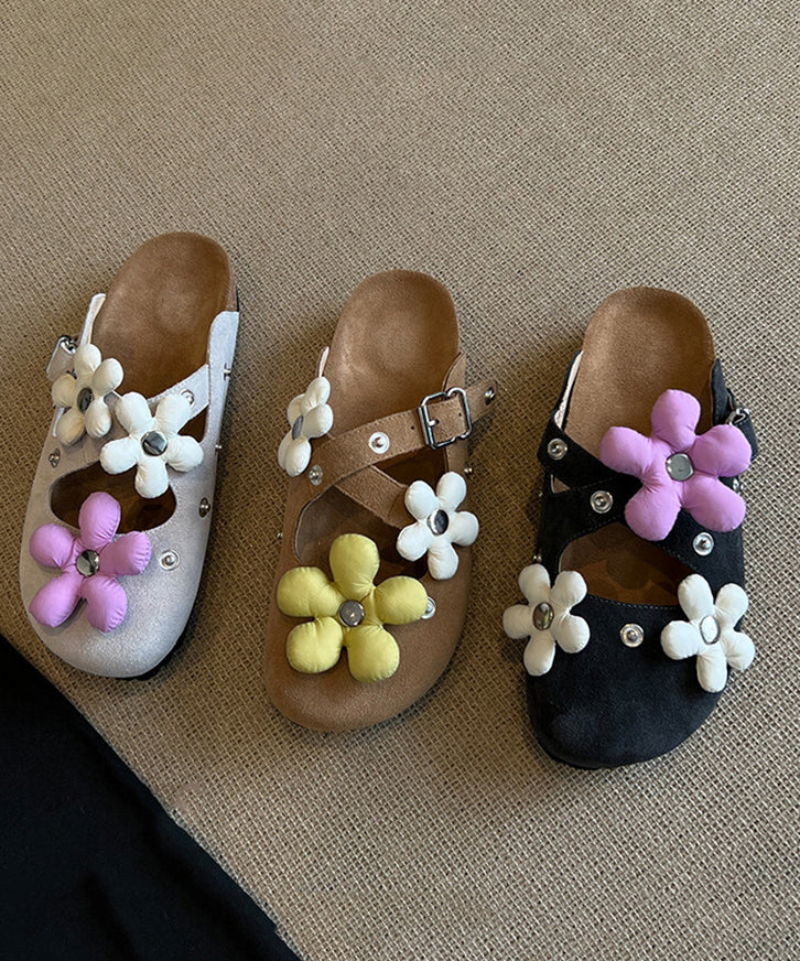 Dark Grey Suede Rivet Splicing Stylish Slide Sandals