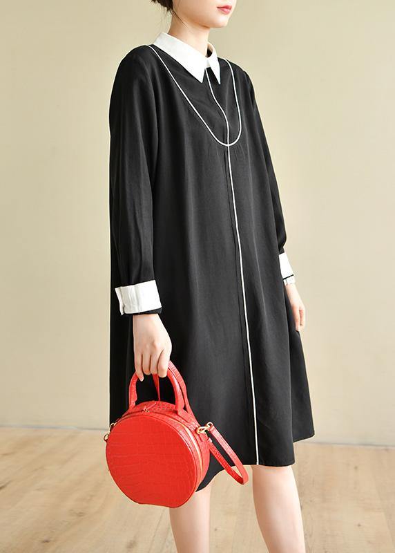 Black Peter Pan Collar Button Spring Long Dresses