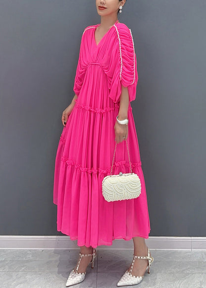 Rose Ruffled Patchwork Chiffon Dress Summer