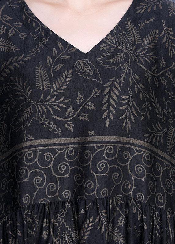 Modern Black Print Silk V Neck Dresses Summer