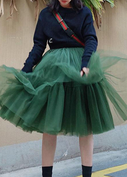 Green High Waist Tulle Skirts Spring