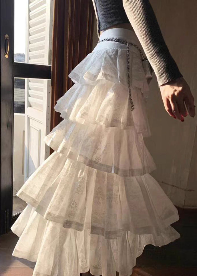 White Wrinkled High Waist Cotton Skirt Summer