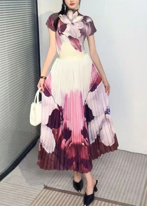 Purple Wrinkled T Shirt and Skirts Two Pieces Set Summer