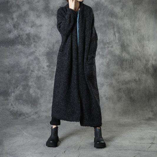 Black Loose Pockets Fall Sweaters Coat