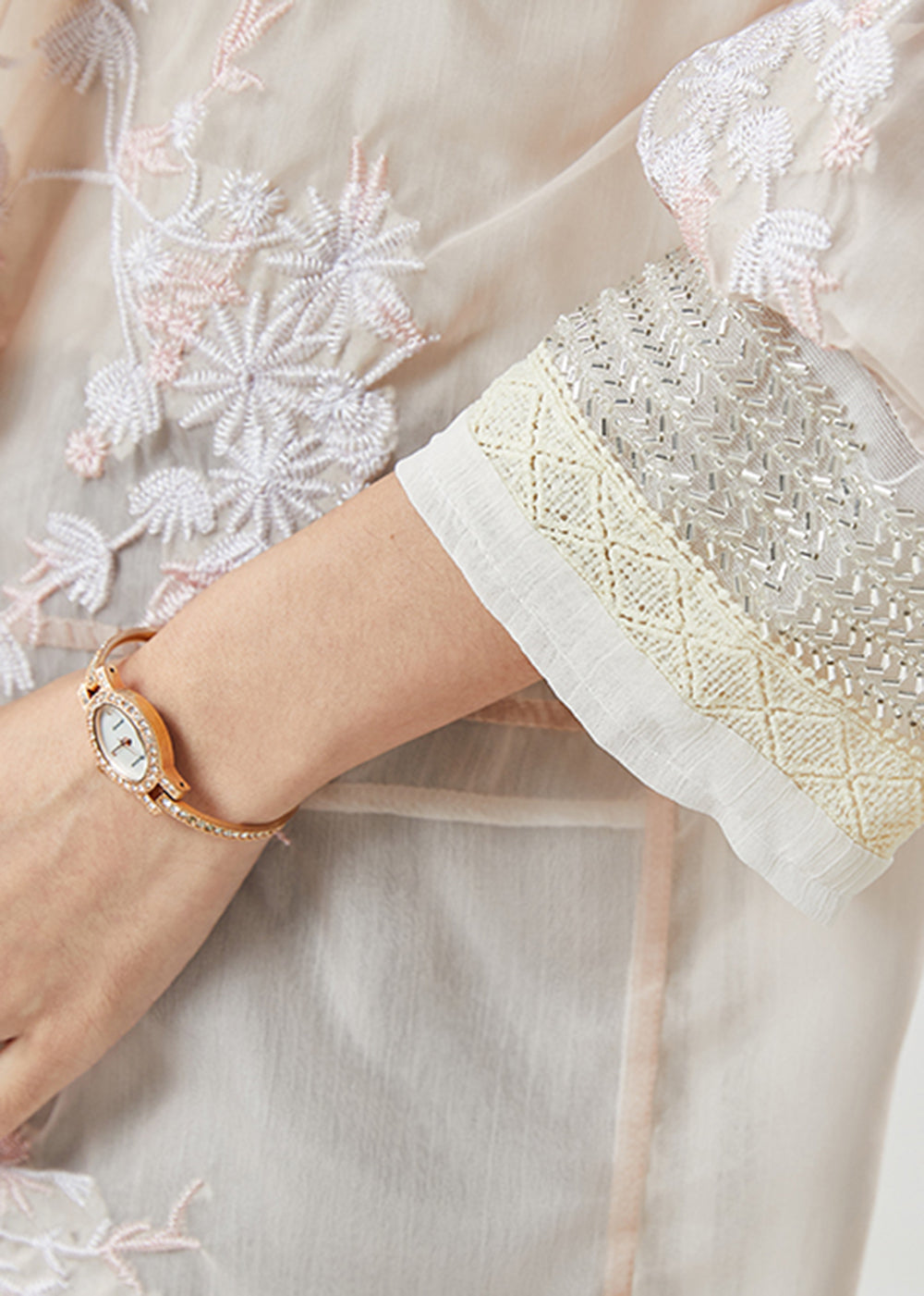 Apricot Embroidered Silk Cotton Cardigan Summer