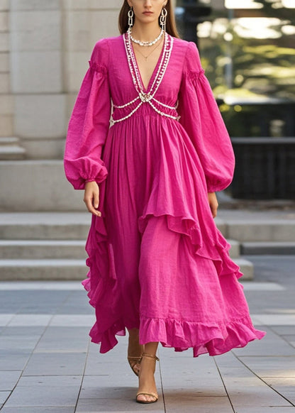 Diy Rose Ruffled Chain Linked Cotton Party Dress Fall