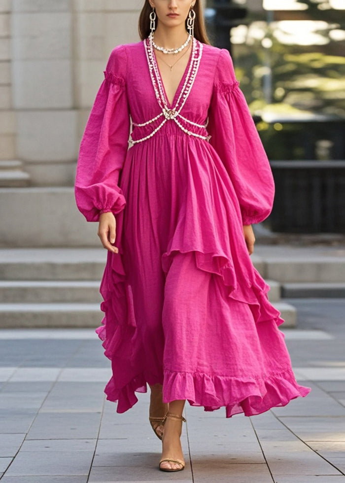 Diy Rose Ruffled Chain Linked Cotton Party Dress Fall