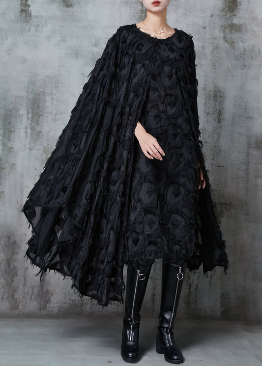 Black Fluffy Cotton Vacation Dresses Cloak Sleeves
