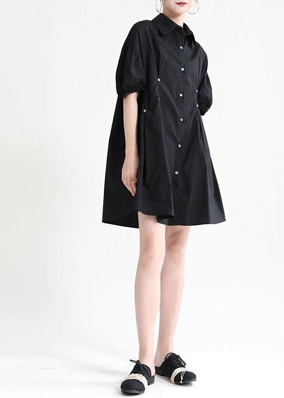 Black Puff Sleeve Peter Pan Collar Patchwork Summer Sundress