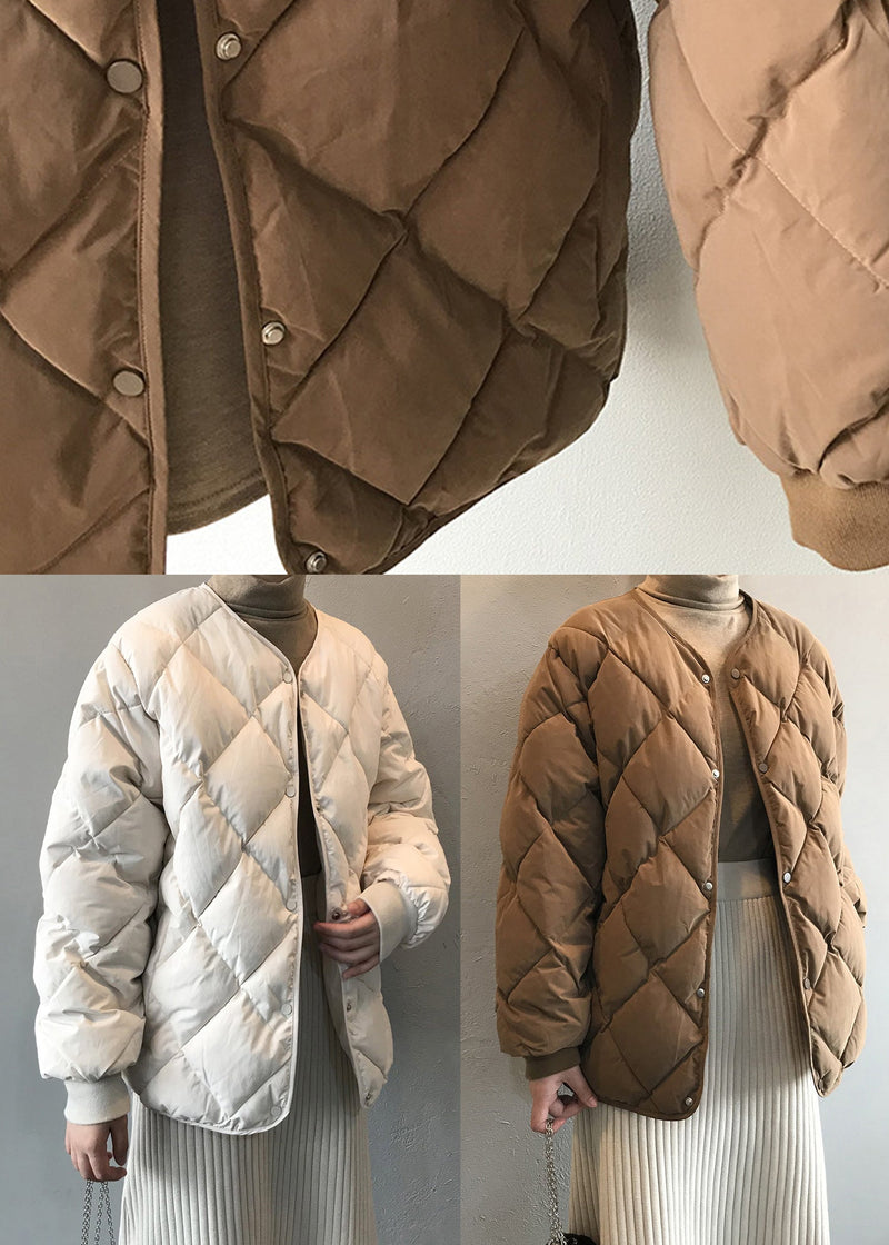 Stylish Khaki Pockets Fine Cotton Filled Parka Jacket Winter