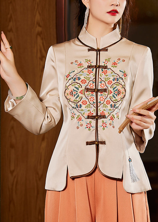 Apricot Stand Collar Printing Shirt Bottoming Shirt