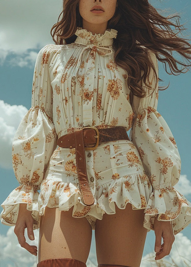 Beige Print Patchwork Cotton Mini Dress Spring