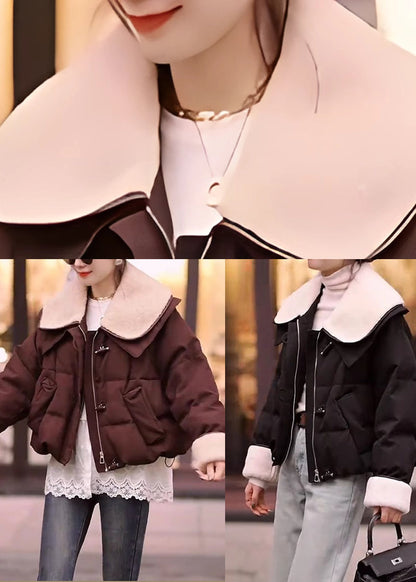 Black Thick Teddy Fine Cotton Filled Coats Drawstring Winter
