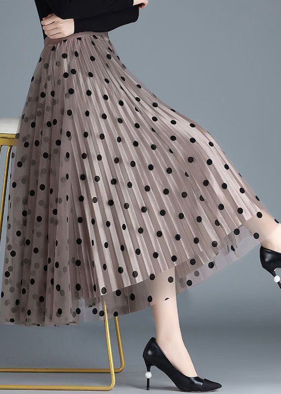 Coffee Dot High Waist Tulle Pleated Skirt Spring