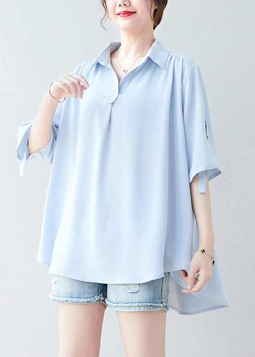 Sky Blue Oversized Low High Design Chiffon Shirt Summer