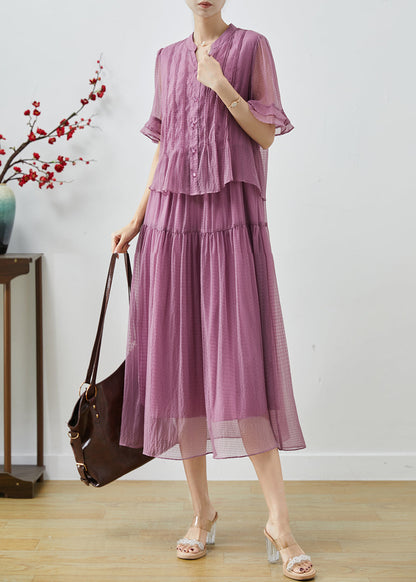 Modern Purple V Neck Patchwork Tulle Party Dress Summer