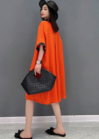 Red Draping Chiffon Long Shirt and Shorts Sets 2 Pieces Peter Pan Collar Side Open Summer