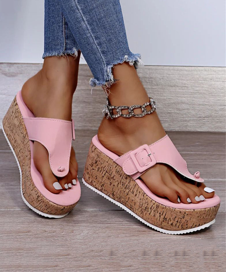 White Wedge Heels Splicing Flip Flops Slide Sandals
