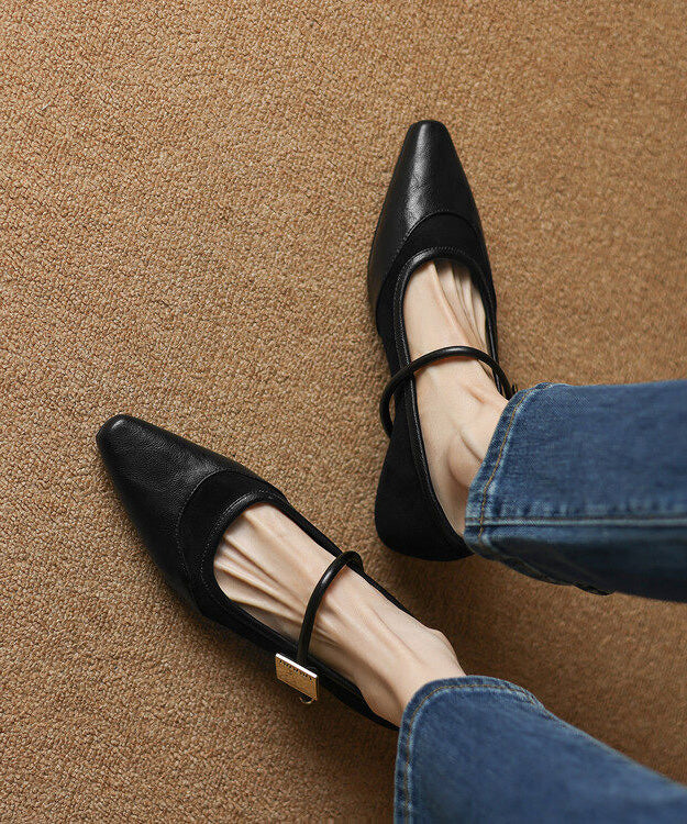 Brown Buckle Strap Splicing Faux Leather Pointed Toe Shoes
