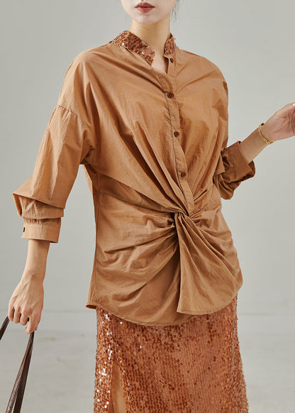 Art Brown Sequins Asymmetrical Design Two-piece Set Spring