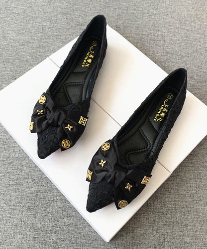 Black Bow Splicing Flat Shoes Pointed Toe